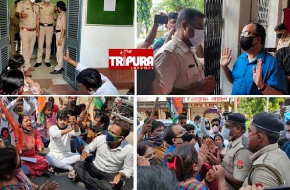 Trinamool's Protest Over 'NO ARREST' in Attack on Abhishek Banerjee Incident : Argument with Police, Deputation Placed : Demonstration staged Inside West Agartala PS Trinamool's Protest Over 'NO ARREST' in Attack on Abhishek Banerjee Incident : Argument with Police, Deputation Placed : Demonstration staged Inside West Agartala PS